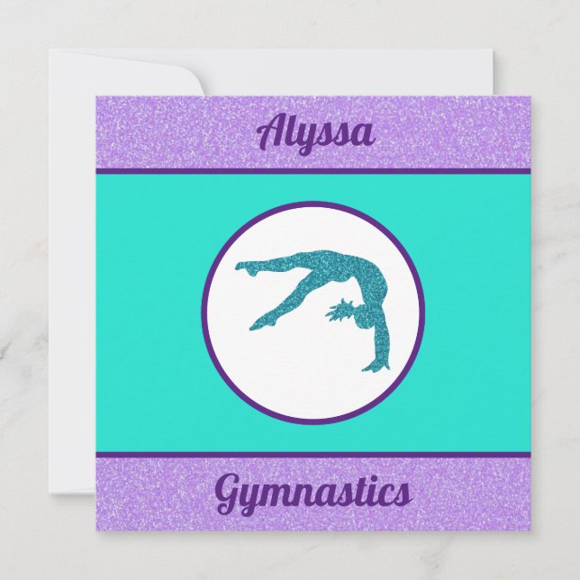 Gymnastics Purple / Turquoise Flat Card (Front)