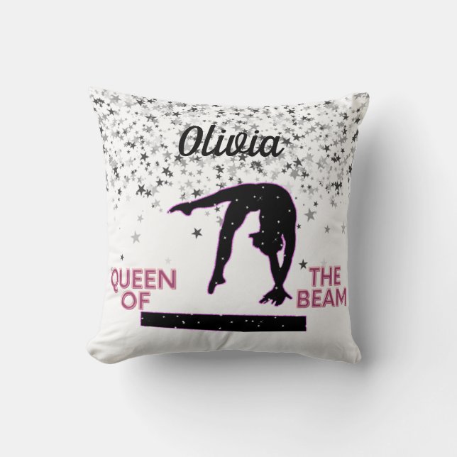 Gymnastics Queen of the Beam Silver Stars  Cushion (Front)