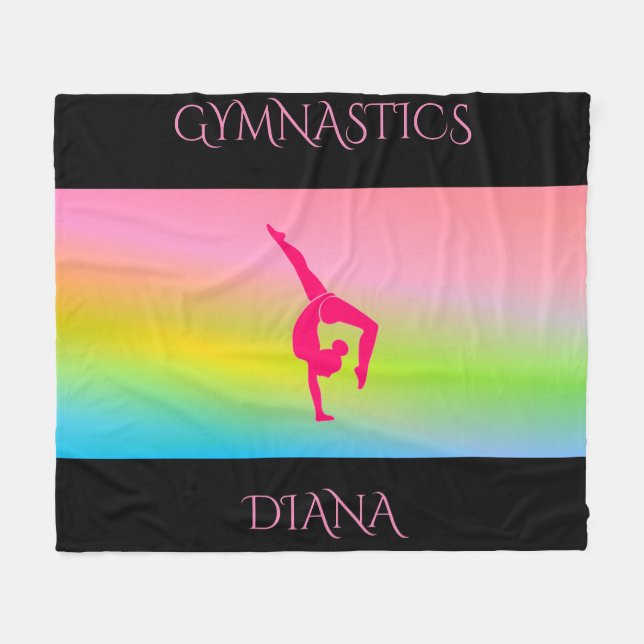 Gymnastics rainbow fleece blanket with custom name (Front (Horizontal))