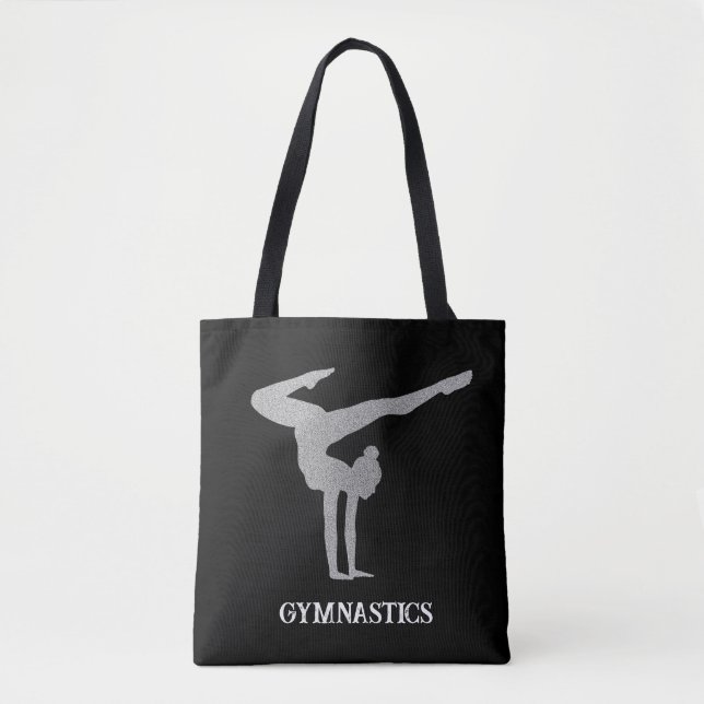 Gymnastics Silver Glitter Personalised  Tote Bag (Front)
