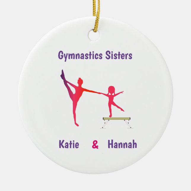 Gymnastics Sisters Ceramic Ornament (Front)