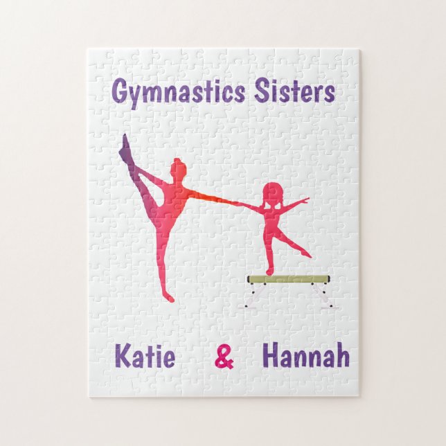 Gymnastics Sisters Custom Name Jigsaw Puzzle (Vertical)