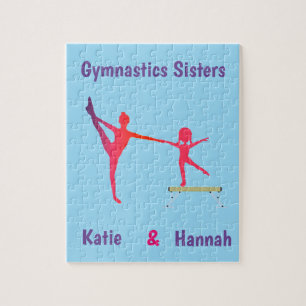 Gymnastics Sisters Custom Name Jigsaw Puzzle