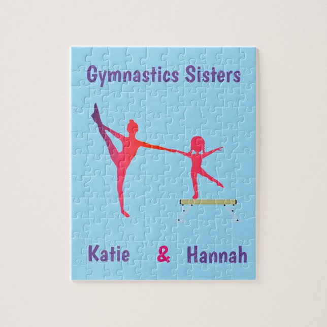 Gymnastics Sisters Custom Name Jigsaw Puzzle (Vertical)
