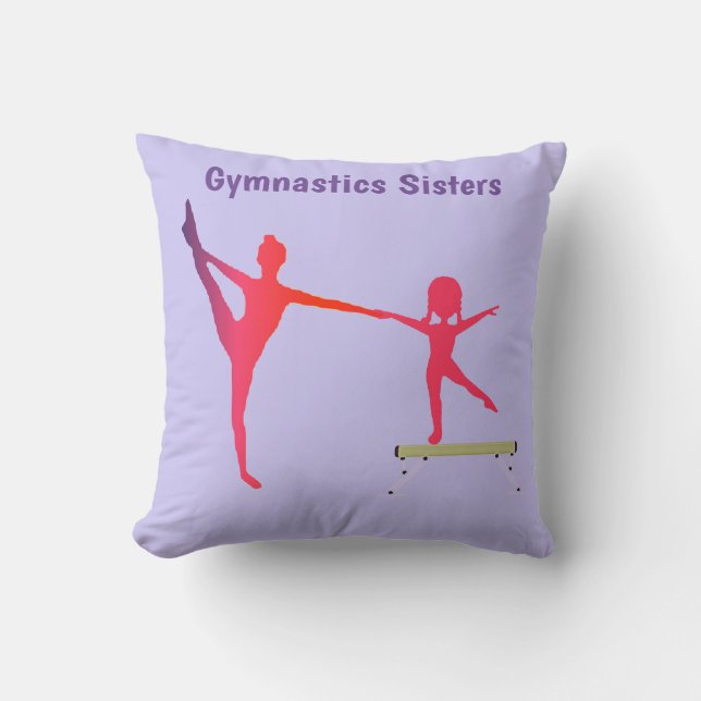 Gymnastics Sisters Lilac Throw Pillow (Front)