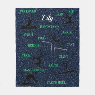 Gymnastics Skills Blue Green Sparkle Typography Fleece Blanket