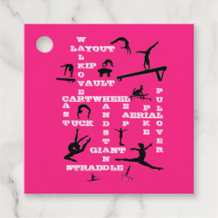 Gymnastics Skills Crossword Custom Pink Favour Tag