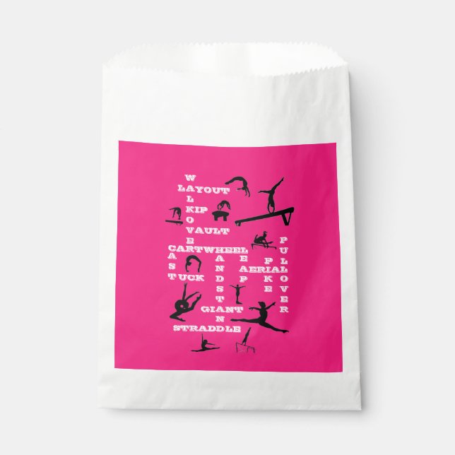 Gymnastics Skills Crossword Pink Favour Bags (Front)