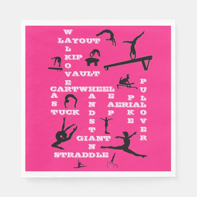 Gymnastics Skills Crossword Pink Paper Napkins (Front)