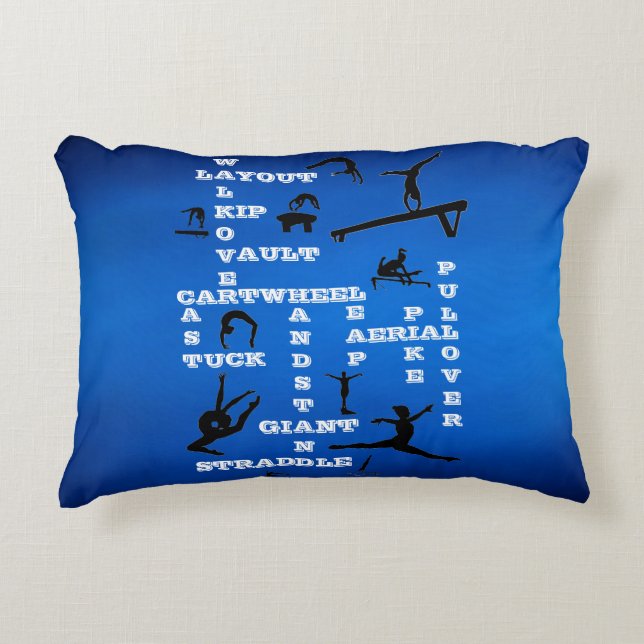 Gymnastics Skills Crosswords Blue Pillow w/ Name (Front)