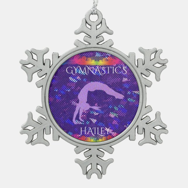 "GYMNASTICS" SNOWFLAKE ORNAMENT with custom name. (Front)