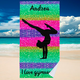 Gymnastics Sparkly "I Love Gymnastics" Beach Towel