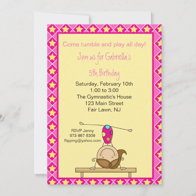 Gymnastics Stick Figure Birthday Invitation (Front)