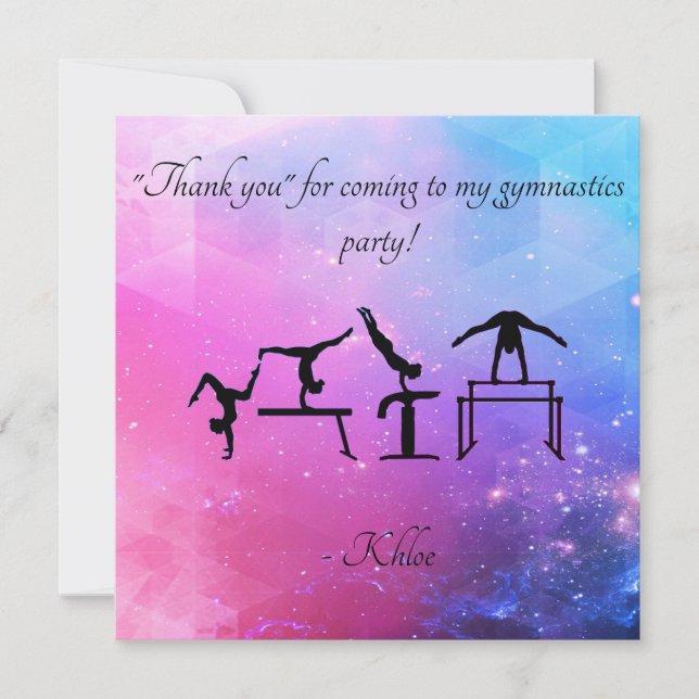 Gymnastics Thank You Card in Pink / Blue (Front)
