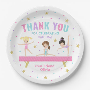 Gymnastics Tumble Pink Party Paper Plate