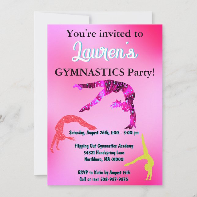 Gymnastics Tumbling Birthday Party Invitation (Front)