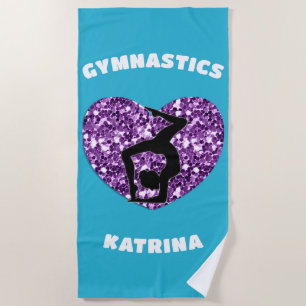 Gymnastics Turquoise and Purple Personalised Beach Towel