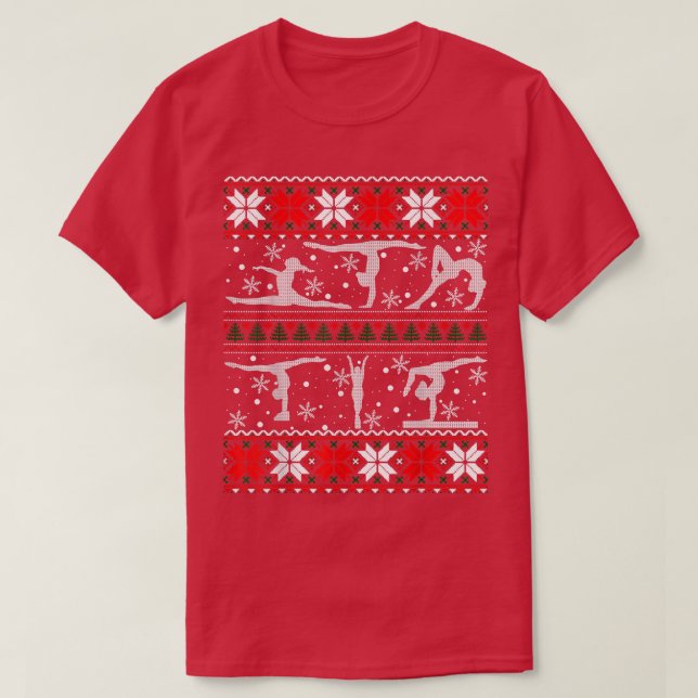 Gymnastics Ugly Christmas Happy Holiday Gymnast Xm T-Shirt (Design Front)