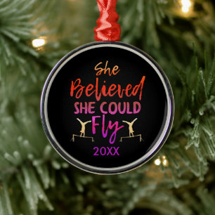Gymnastics Uneven Bars - Believed She Could Fly Metal Tree Decoration