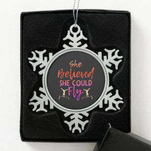 Gymnastics Uneven Bars - Believed She Could Fly Snowflake Pewter Christmas Ornament