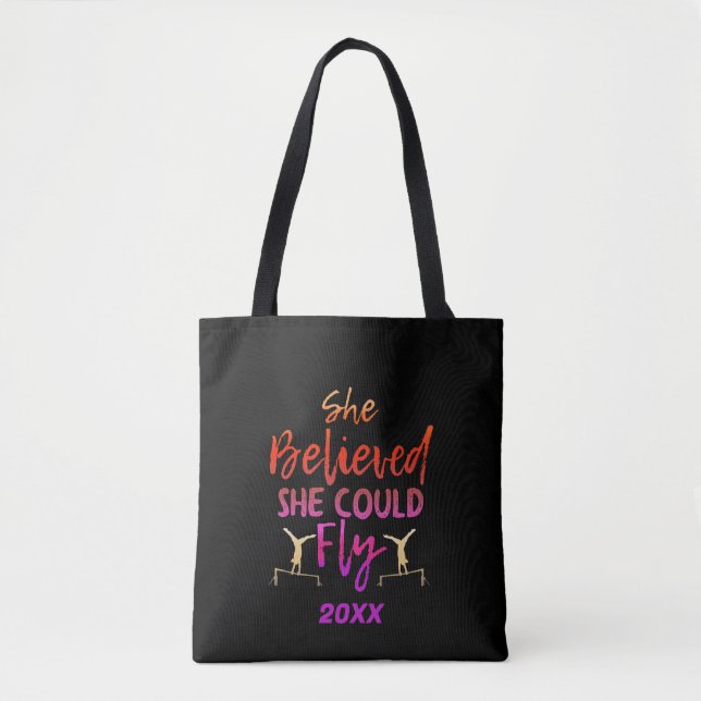 Gymnastics Uneven Bars - Believed She Could Fly Tote Bag (Front)