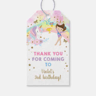 Gymnastics & Unicorn birthday thank you favor tag. Gift Tags