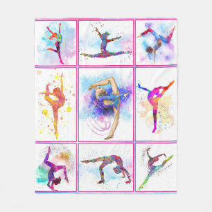 GYMNASTICS WATERCOLOR QUILT FLEECE BLANKET