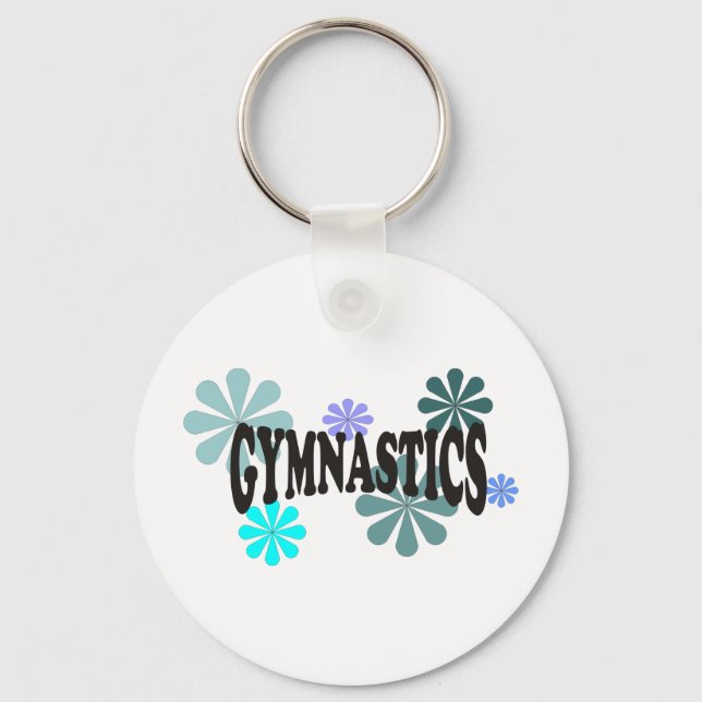 Gymnastics with Blue Flowers Key Ring (Front)