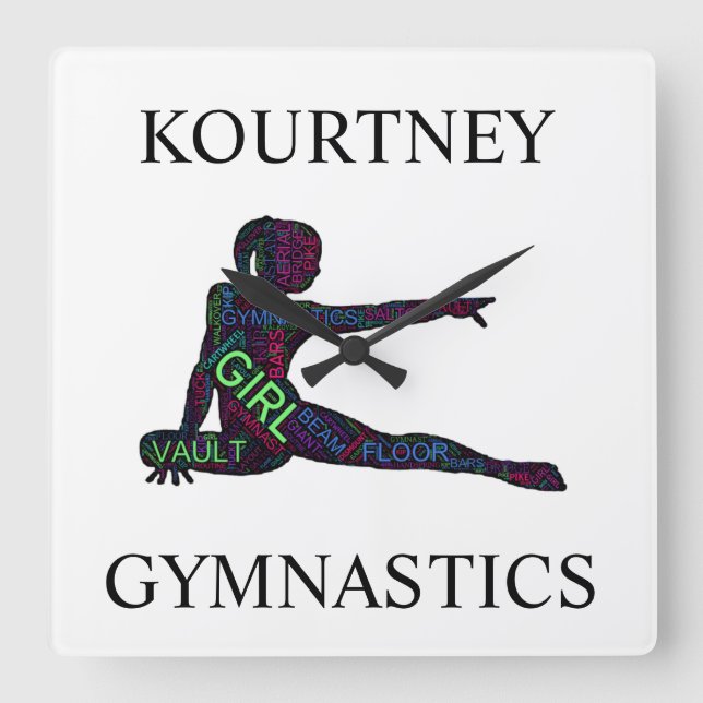Gymnastics Word Art Acrylic Wall Clock (Front)