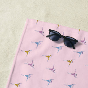 gymnasts on pink beach towel