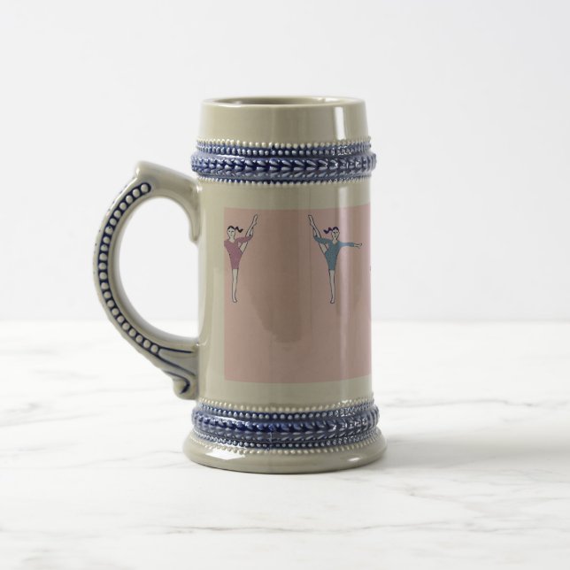 gymnasts on pink beer stein (Left)