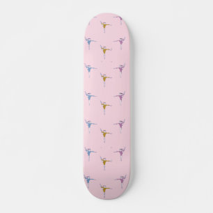 gymnasts on pink skateboard