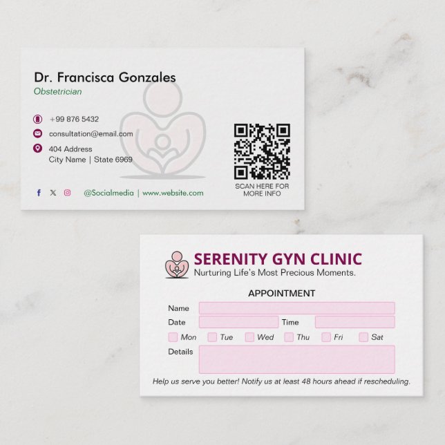 Gynaecology Clinic Business | Modern Appointment Business Card (Front/Back)