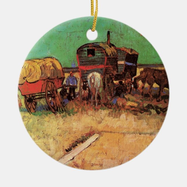 Gypsies with Caravans by Vincent van Gogh Ceramic Tree Decoration (Front)