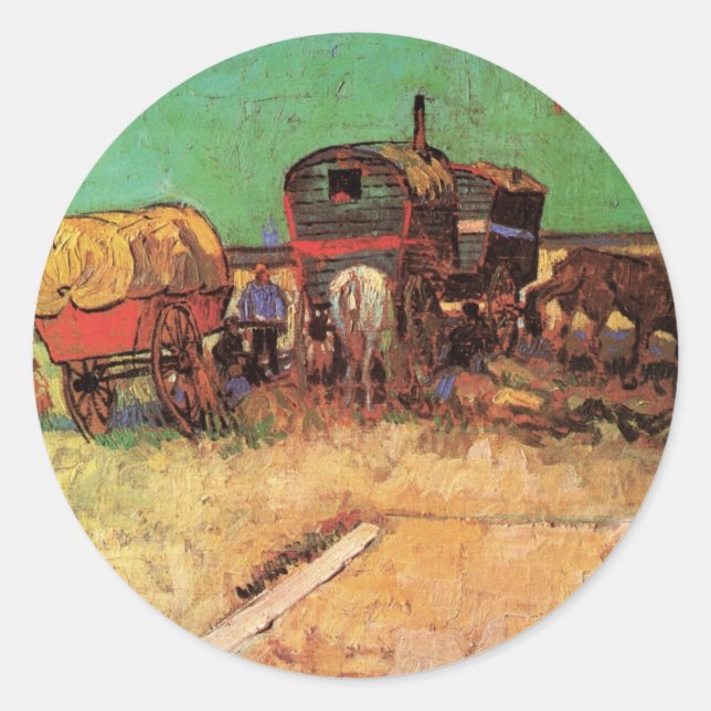 Gypsies with Caravans by Vincent van Gogh Classic Round Sticker (Front)