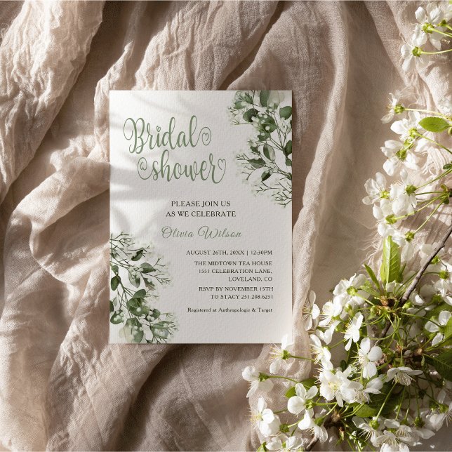 Gypsophila Baby's-breath  Eucalyptus Bridal Shower Invitation (Creator Uploaded)