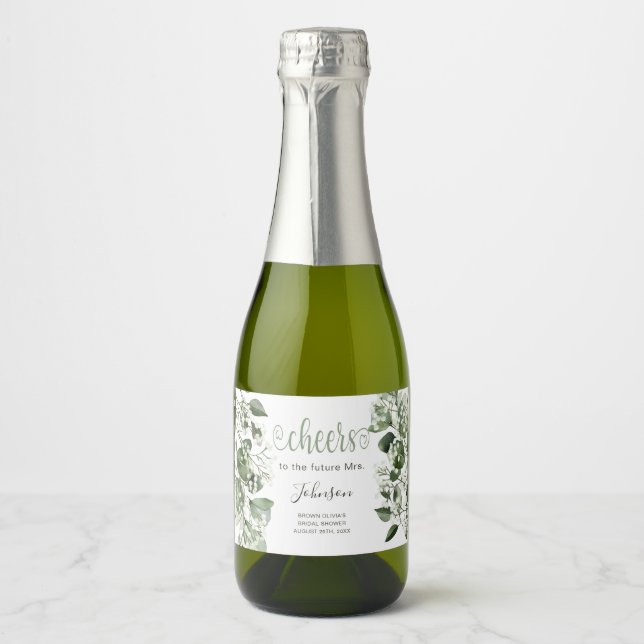 Gypsophila & Eucalyptus Bridal Shower Sparkling Wine Label (Front)