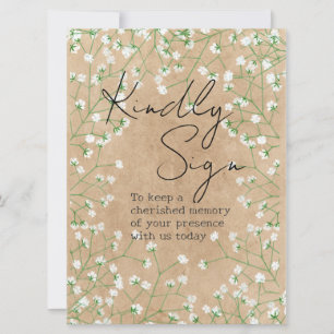 Gypsophila Flowers Rustic Kindly Sign Guest Book Holiday Card