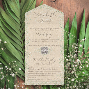 Gypsophila Watercolor Floral Rustic & Boho Wedding All In One Invitation
