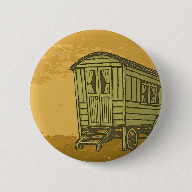 Gypsy caravan wagon 6 cm round badge (Front)