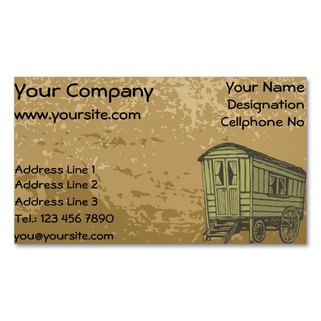 Gypsy caravan wagon magnetic business card (Front)