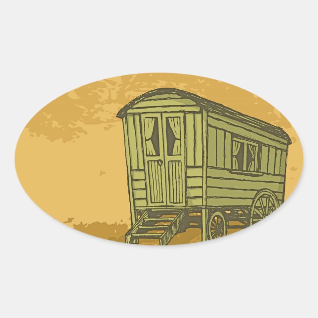 Gypsy caravan wagon oval sticker (Front)