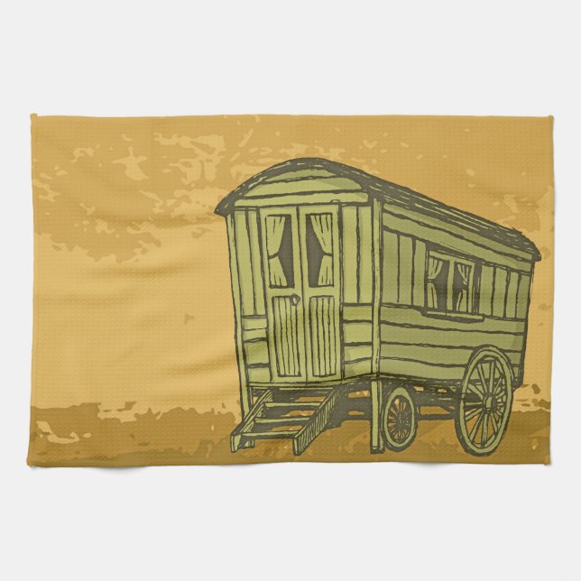 Gypsy caravan wagon tea towel (Horizontal)
