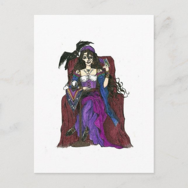 Gypsy Fortune Teller and Crow Postcard (Front)
