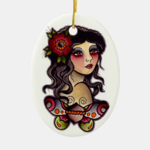 gypsy girl with butterfly ceramic tree decoration