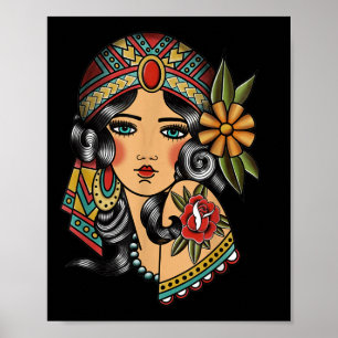 Gypsy Lady Head Fortune Teller American Traditiona Poster