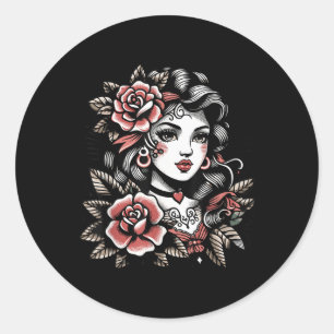 Gypsy Lady _ Tattoo Lovers _ Vintage Boho Style  Classic Round Sticker
