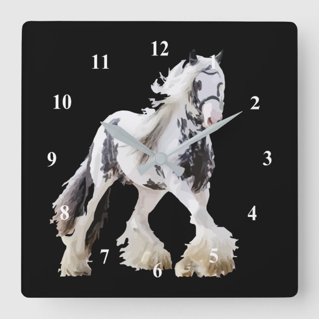 Gypsy Mare Stallion Draft Horse Square Wall Clock (Front)