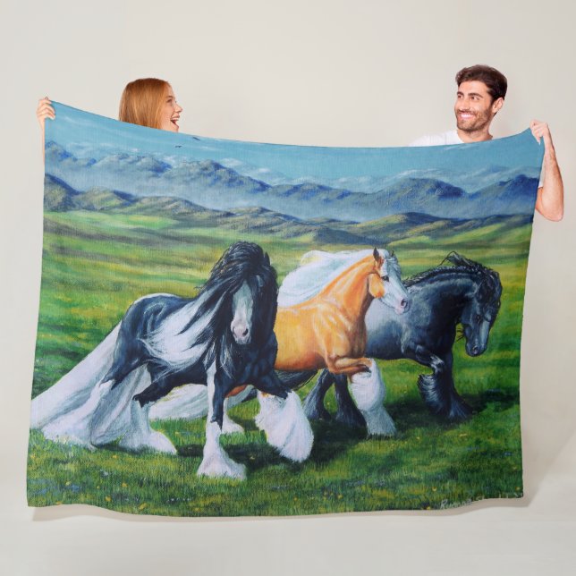 Gypsy Medley, Gypsy Vanner horse, stallion mare Fleece Blanket (In Situ)