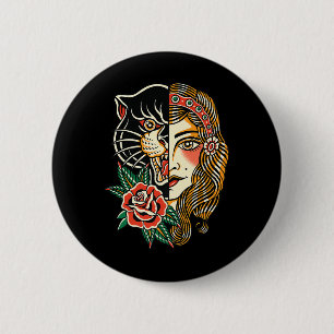 Gypsy Panther American Traditional Tattoo Ink Old 6 Cm Round Badge